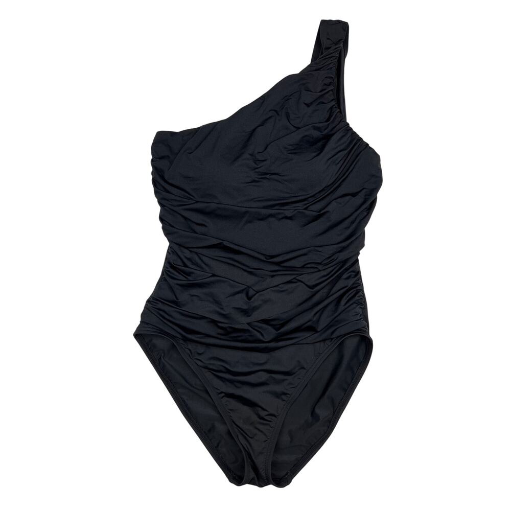 La Blanca Swimsuit Ruched One Shoulder One Piece Black Summer Vacation Beachy